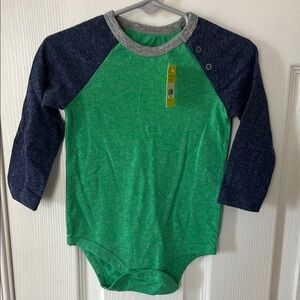 Green and Navy Long Sleeve Baby Onesie